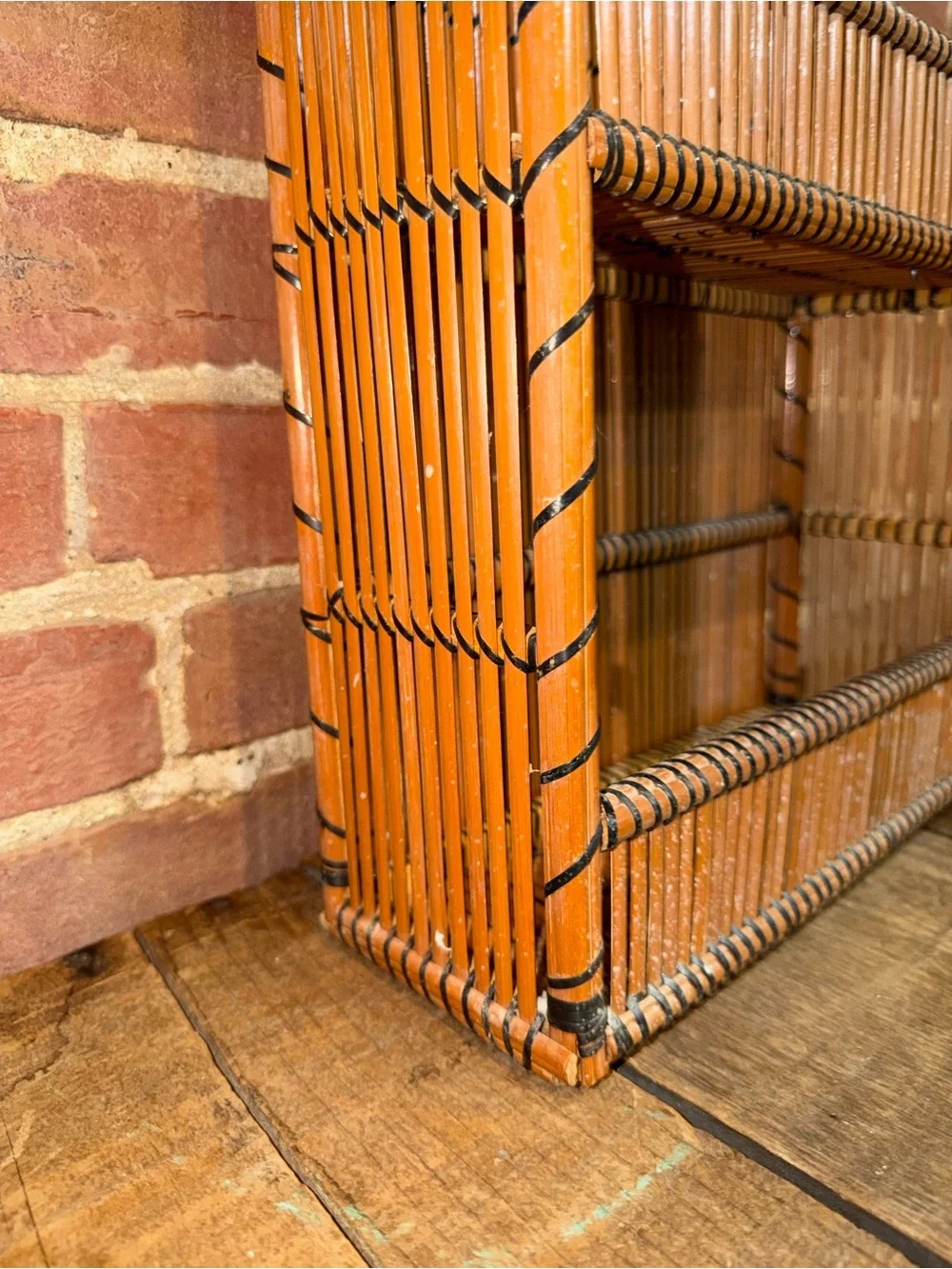 Handwoven Bamboo Spice Rack Organizer Orange Rattan Wall OrganizerThree Tier